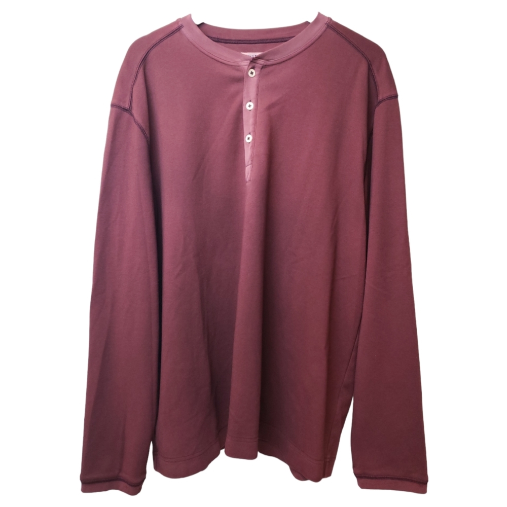 32 Bar Blues Men's Henley Shirt Size XL in Wine Long Sleeves 100% Cotton